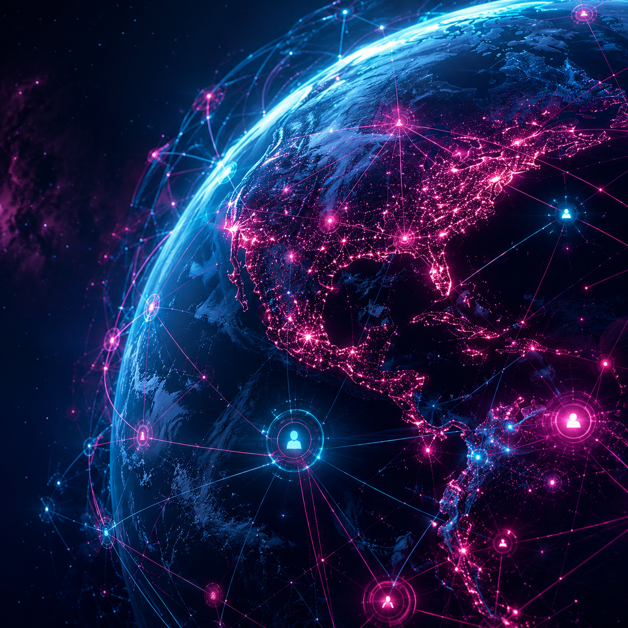 Globe criss-crossed by a glowing network of nodes