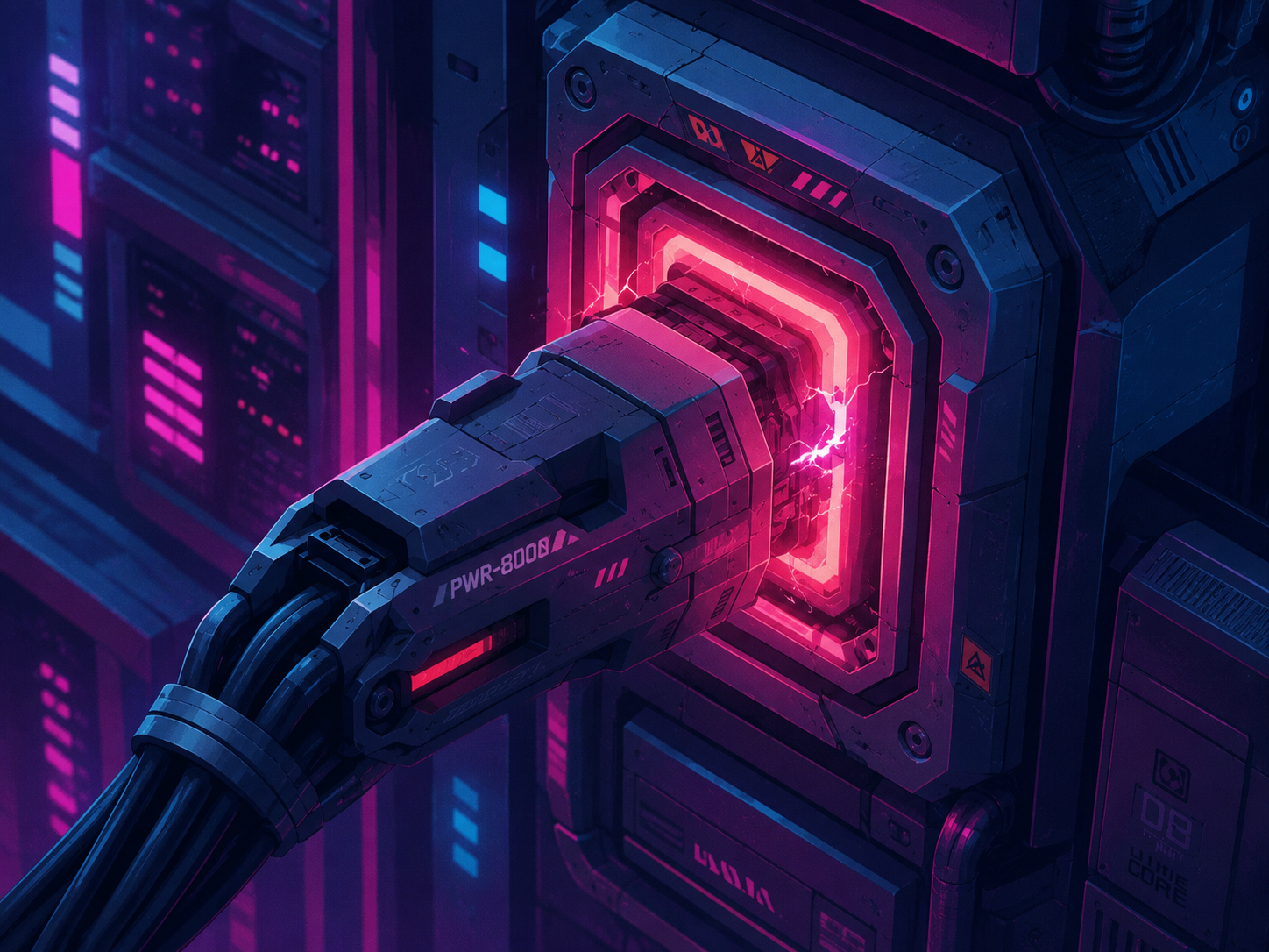 High-power connector locking into a data-centre core